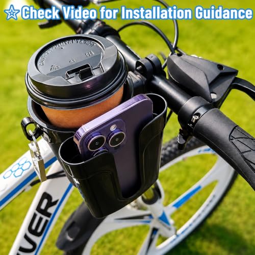 Bike Cup Holder with Phone & Keys - Handlebar Water Bottle Cage for E-Bike Scooter Stroller