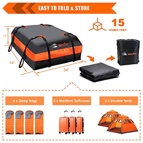 Car Roof Bag Waterproof Rooftop Cargo Carrier 15 Cubic Feet - Universal Fit