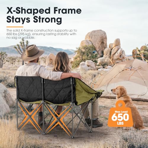 SAN HIMA Green Double Camping Chair 40.7-Inch Padded Folding Loveseat