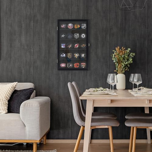 DisplayGifts Black Hockey Puck Display Case Wall Shelf Shadow Box with UV Protection