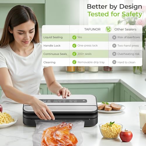 Food Vacuum Sealer Machine 90Kpa with Liquid & Moist Modes, Includes Bags & Roll