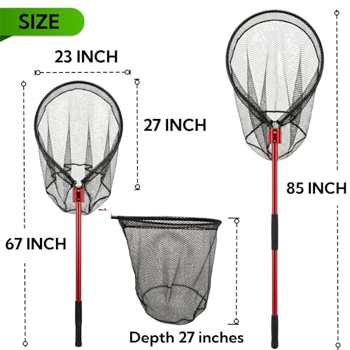Heavy Duty Telescoping Fishing Landing Net 27in Wide Net for Saltwater & Boat Use