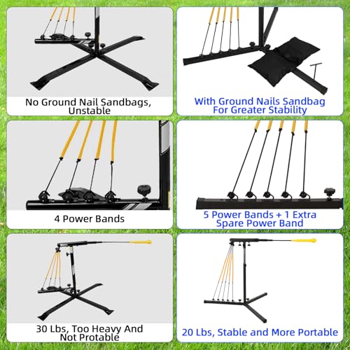 Adjustable Batting Swing Trainer 31-43 Inch Baseball Hitting Practice Equipment with Power Bands