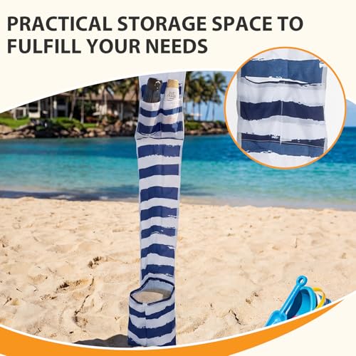 Dark Blue Stripes Beach Tent 6.5x6.5 ft Canopy Sun Shelter with Side Wall