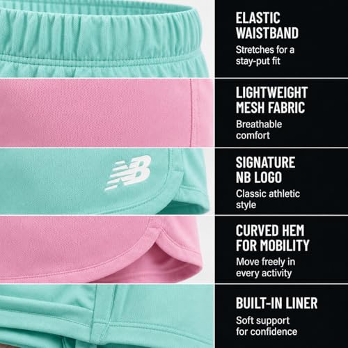 Girls Mesh Dolphin Running Shorts 2 Pack - Jade Pink Sugar, Outdoor Performance