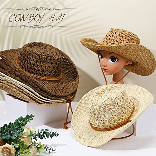 9 Pack Straw Cowboy Hats for Women Men - One Size Khaki Beige Coffee