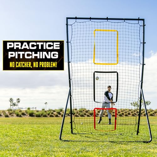 Baseball & Softball Rebounder Net for Pitching and Fielding Practice - 6x4 ft with 3 Target Zones