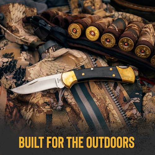 Buck Knives 112 Ranger Hunting Knife with Sheath - Wood & Brass Handle, 3-Inch Blade