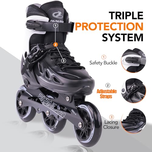 Adult & Youth Inline Skates Black Large Size - Adjustable Fitness Speed Racing