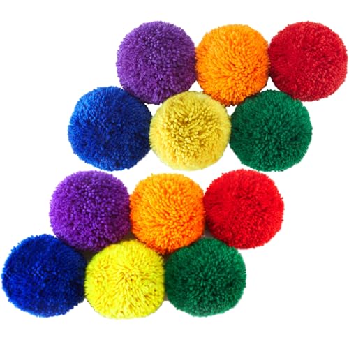 12-Pack Large Soft Fleece Playground Balls - Rainbow Dodgeball Set for Kids, Camps & Schools