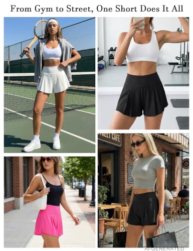 Women's 2-in-1 High Waist Running Shorts with Pockets - Black, Large