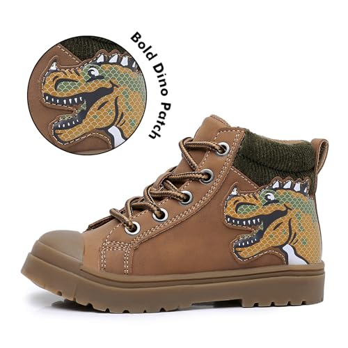 Toddler Boys Dinosaur Winter Side Zip Work Boots - Size 10, Brown