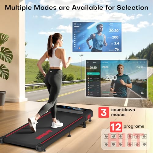 FOUSAE Black Red Walking Pad Treadmill with Incline 6.2MPH, LED Display, 2.75HP, Remote