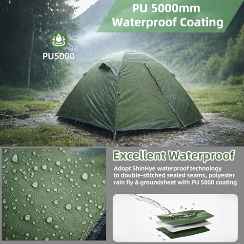 ShinHye 2-Person Green Ultralight Waterproof Dome Backpacking Tent with Easy Setup