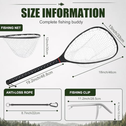 Carbon Fiber Fly Fishing Net with 37.3-Inch Handle, Floating Trout Landing Net