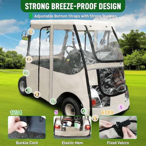 Golf Cart Rain Enclosure for EZGO 2-Seaters with Clear Windows - Heavy Duty Waterproof Cover