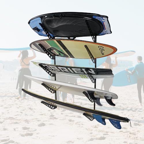 Black Multi-Board Wall Mount Rack for Surfboards Wakeboards Snowboards Adjustable