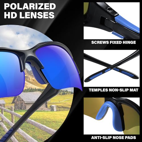 Sports Polarized Sunglasses for Men Cycling Running Fishing UV Protection Sun Glasses - 4pcs White, Black, Red, Green, Blue