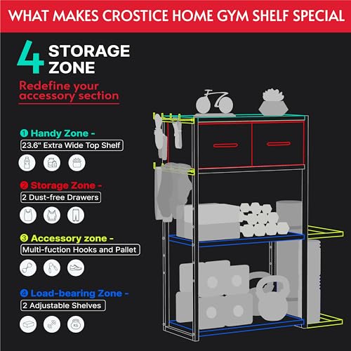 Adjustable Home Gym Storage Rack with Drawer - Heavy Duty Fitness Organizer