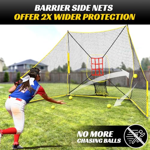 Heavy-Duty Baseball & Softball Practice Net with Side Barriers & Target