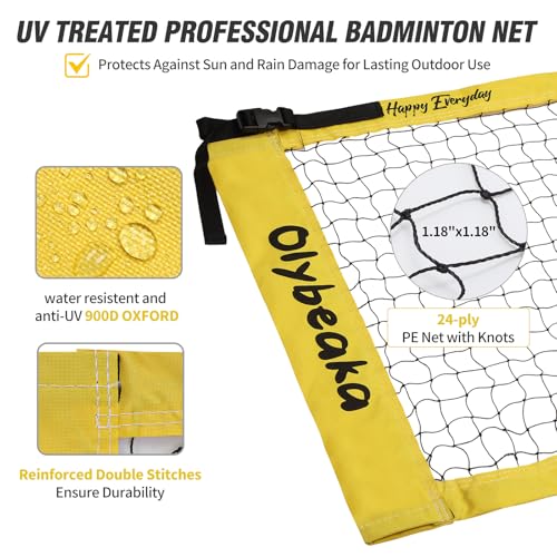 Olybeaka 20FT Yellow Outdoor Badminton Set with Net & Accessories