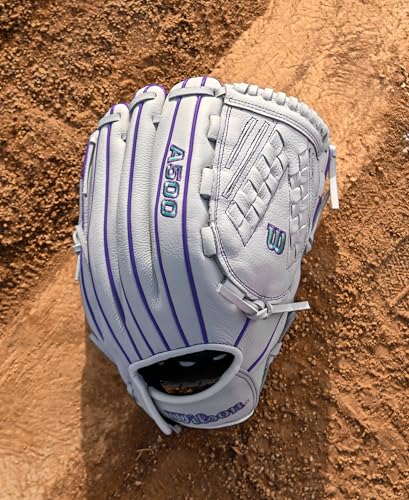 Wilson 2026 A500 Siren 12.5" Fastpitch Softball Glove - Right Hand Throw, White/Purple/Seafoam