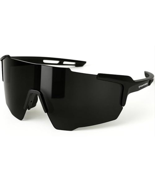 grinderPUNCH UV 400 Sports Sunglasses Cycling Glasses, Biking Goggles Running Hiking Golf Fishing Driving (Black Silver Mirrored)