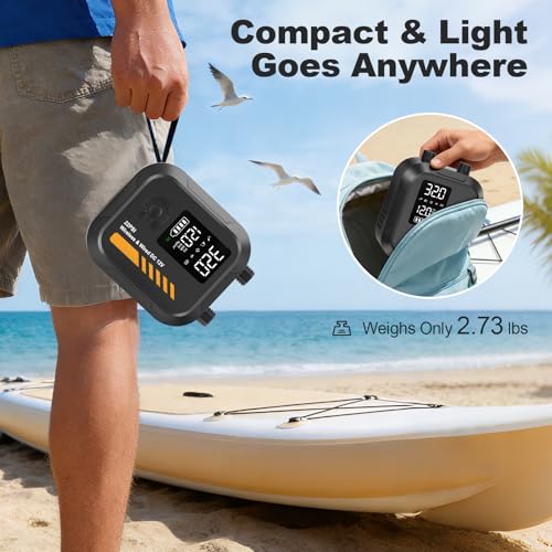 Electric Paddle Board Pump 22 PSI Portable Air Pump for SUP & Inflatable Water Sports - Black