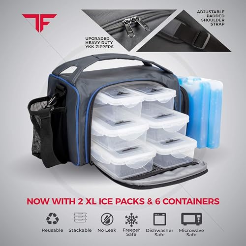 ThinkFit Blue Insulated Meal Prep Lunch Box with 6 Containers & Ice Packs