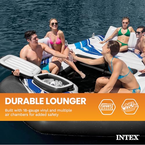 Inflatable Pool Float Island for 5 People with Lounge & Cooler - Blue Tropic