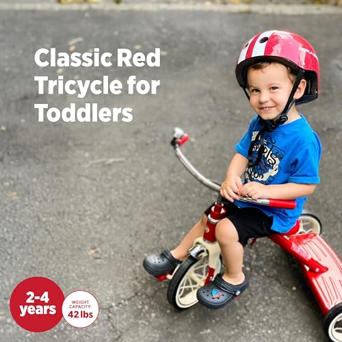 Radio Flyer Classic Red Tricycle for Ages 2-4 - Split Single Deck, 10" Front Wheel & Bell