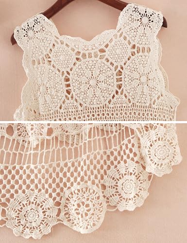 PUWEI Women's Apricot Hollow Out Hi-Low Floral Crochet Bikini Cover Up - One Size