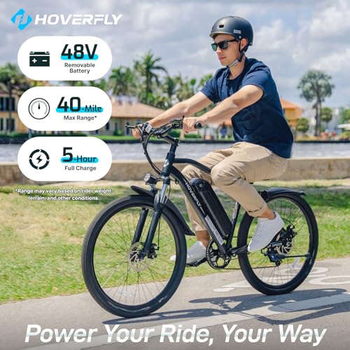 Hoverfly 26 Inch Matt Black Electric Bike 750W Motor 20-40 Mile Range Adults