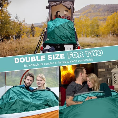 AGEMORE Lakes Double Sleeping Bag for Adults Queen Size 2 Person, 3-4 Season Camping