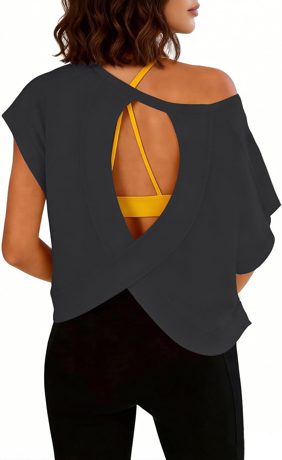 Skiennix Women's Open Back Workout Shirt - Cotton Short Sleeve Crop Top for Yoga | Stylish & Comfortable