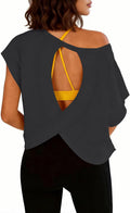 Skiennix Women's Open Back Workout Shirt - Cotton Short Sleeve Crop Top for Yoga | Stylish & Comfortable