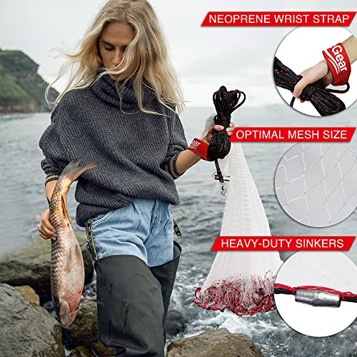 BasicGear® Cast Net, Lead, 3-12ft Radius, 3/8 and 1/4 Mesh, for Bait