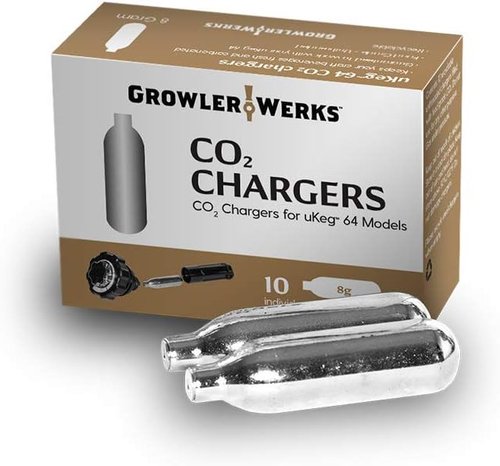 GrowlerWerks uKeg 64 CO2 Chargers - 8g, Pack of 10 for Perfectly Carbonated Beverages