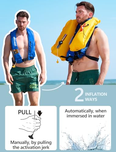 Owntop Grey Camouflage Inflatable Fishing Vest with Manual/Automatic Inflation, Zipper Closure, 24g CO2 Cylinder Included