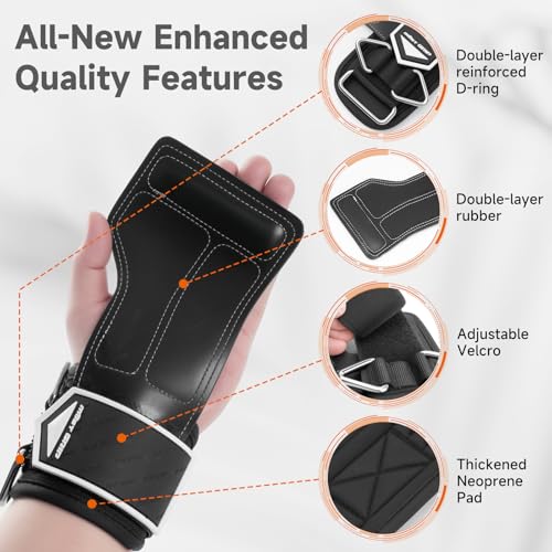 Weight Lifting Straps with D Rings for Cable Machine Workout - Black & White, L (6.3-8.3 Inch)
