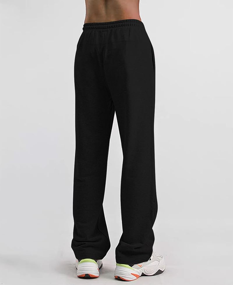 Time Leap Men's Baggy Sweatpants with Pockets, Open Bottom Wide Leg - Black, Large