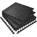 Rubber Top Interlocking Gym Floor Tiles - 24 Sq Ft, Black & Grey, 6 Tiles