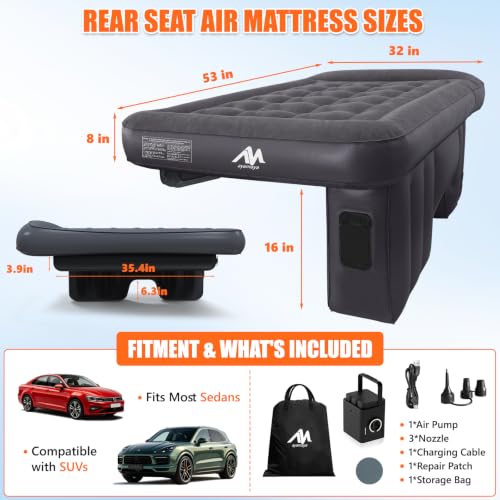 AYAMAYA Car Air Mattress with Built-In Rechargeable Pump, 53x32 Inch Back Seat Inflatable Bed