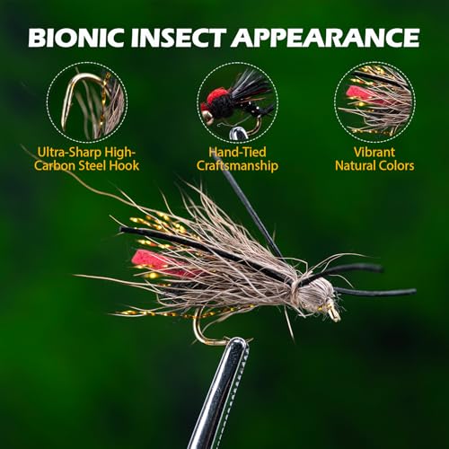 Goture 144PCS Fly Fishing Flies Assortment Kit with Wooden Fly Box D1