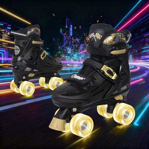 Kids Adjustable Roller Skates with Racing Car Design, Size Large - Indoor Outdoor Gift