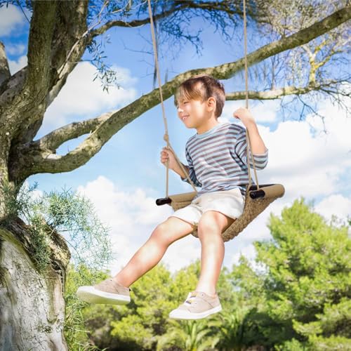 JKsmart 2 Pack Kids Swing Seat with Adjustable Rope & Safety Hooks, Heavy Duty Indoor/Outdoor Toddler Swing Brown
