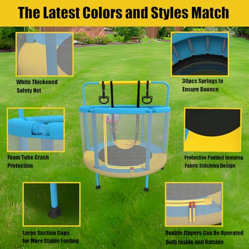 Kids 6-in-1 Trampoline with Safety Features, Basketball Hoop & Swing