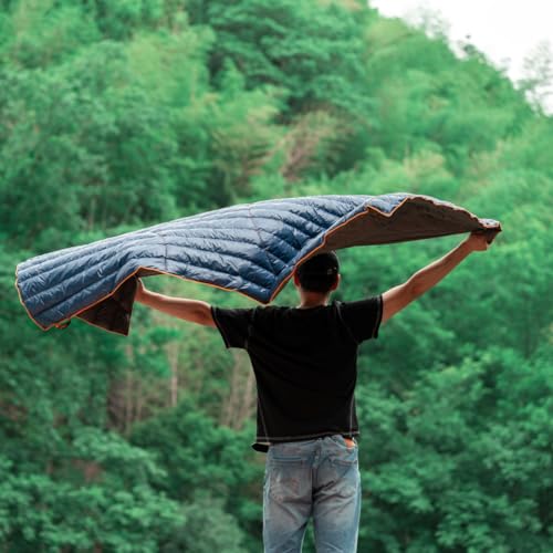 ZOOOBELIVES Dark Blue Down Camping Blanket 650 Fill Power Packable 79x54in