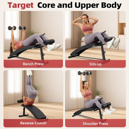 BODY RHYTHM Black Adjustable Sit Up Bench with Reverse Crunch Handle for Home Gym, Curved Ab Workout Equipment