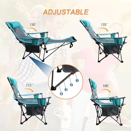 POEPORE Cyan Reclining Camping Chair with Removable Footrest & Headrest, Foldable Portable Lounger